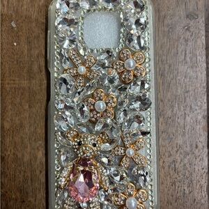 Cute Rhinestone Floral Bear Phone Case For Motorola G Power 2021- Gold and Pink